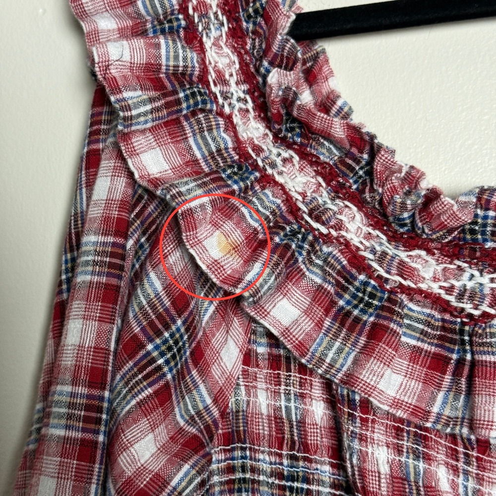 Pilcro Plaid Smocked Mini Dress Red Navy White Cotton Bubble Hem Womens XL - Picture 10 of 10